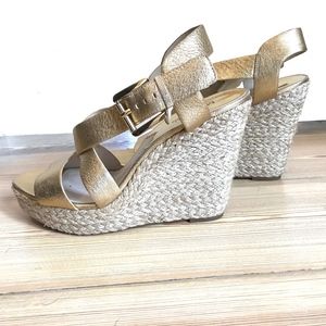 Gold metallic wedge sandals